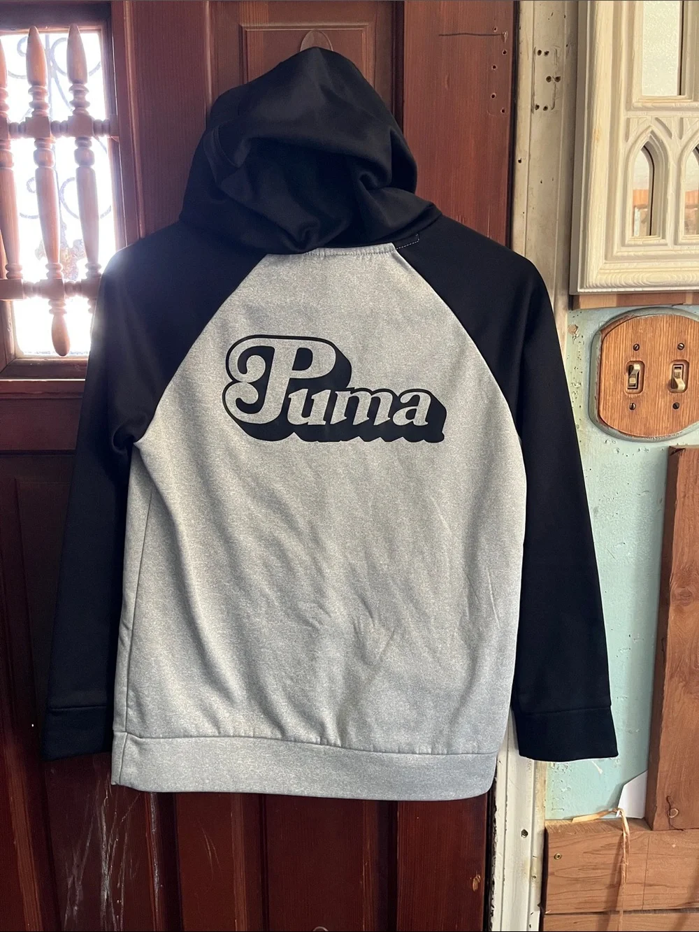 Puma Black and Gray Youth Hooded Pullover Sweatshirt